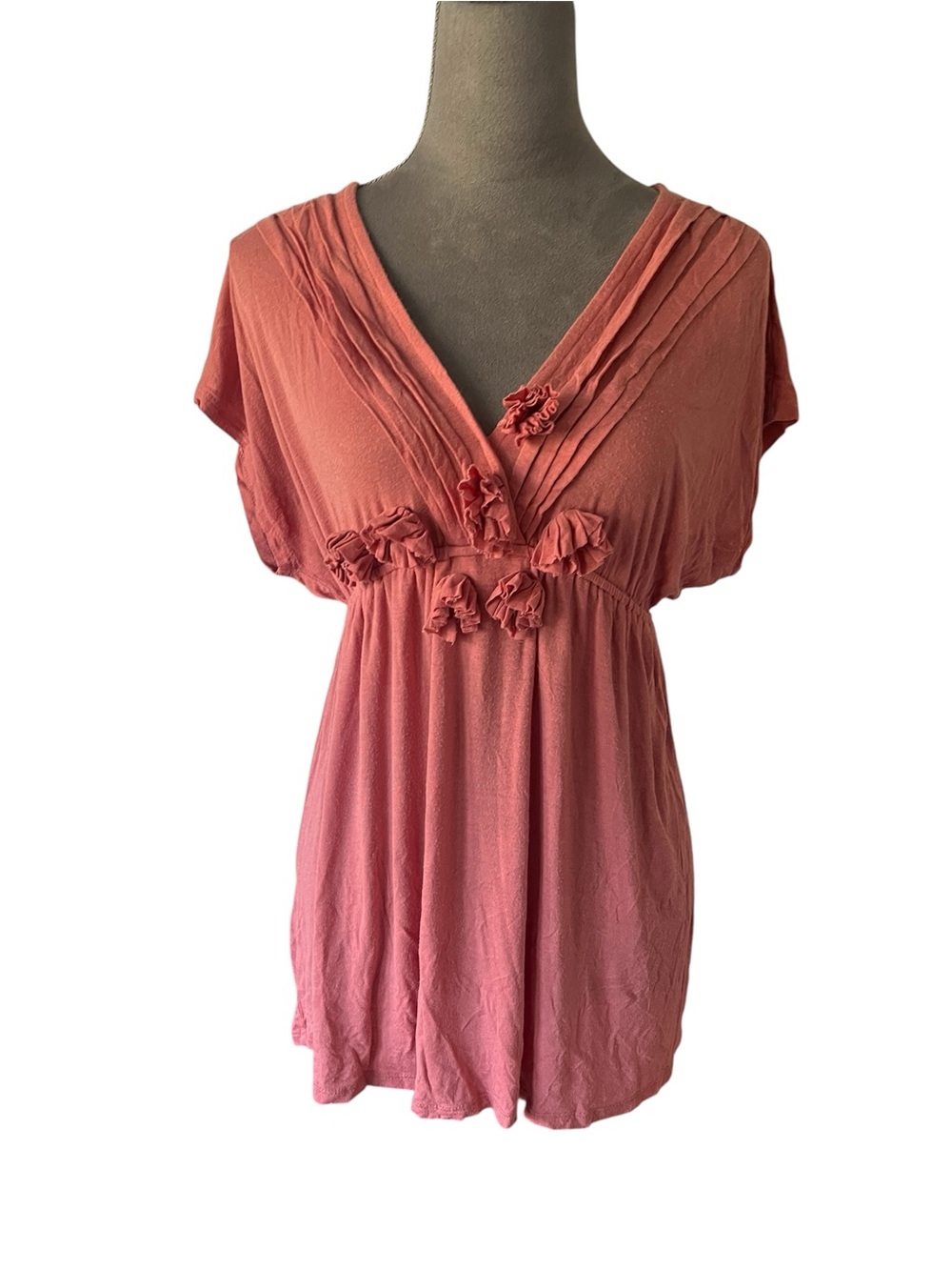 Women’s Pink V-Neck Ruffle Detail Top